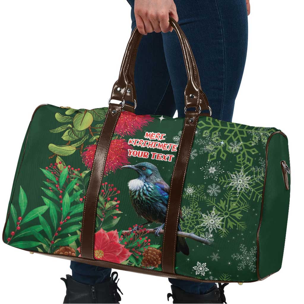Tui Meri Kirihimete Personalised Travel Bag Pohutukawa Flowers Green Motif - Polynesian Pride