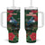Tui Meri Kirihimete Personalised Tumbler With Handle Pohutukawa Flowers Green Motif - Polynesian Pride