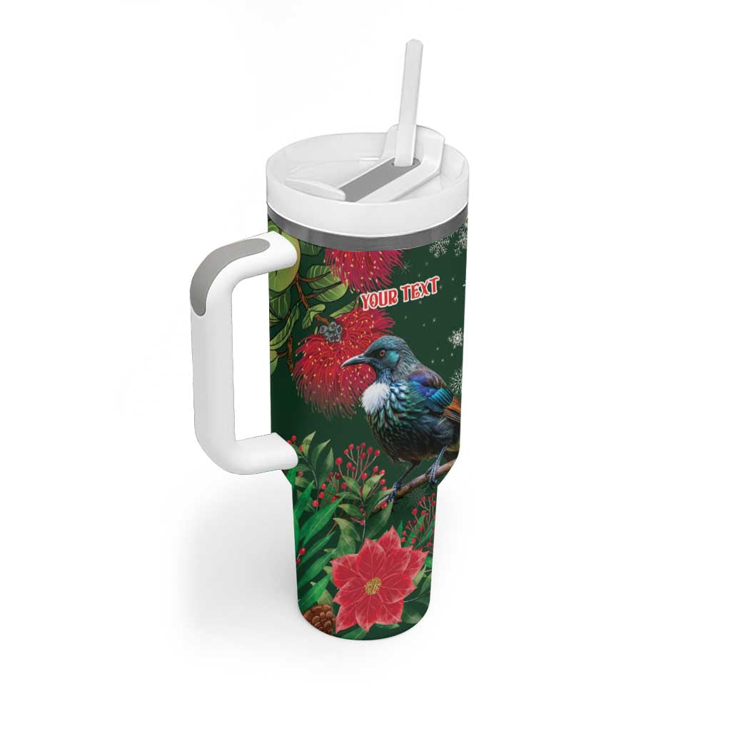 Tui Meri Kirihimete Personalised Tumbler With Handle Pohutukawa Flowers Green Motif - Polynesian Pride