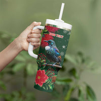 Tui Meri Kirihimete Personalised Tumbler With Handle Pohutukawa Flowers Green Motif - Polynesian Pride