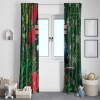 Tui Meri Kirihimete Personalised Window Curtain Pohutukawa Flowers Green Motif - Polynesian Pride
