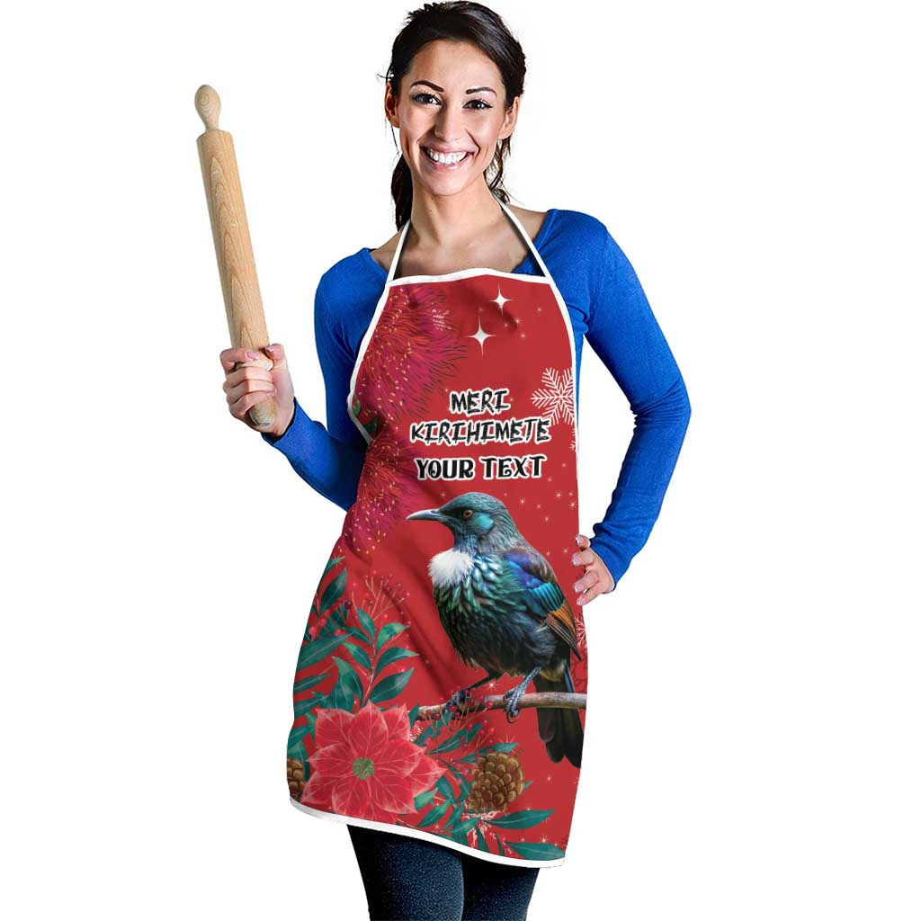 Tui Meri Kirihimete Personalised Apron Pohutukawa Flowers Red Motif - Polynesian Pride
