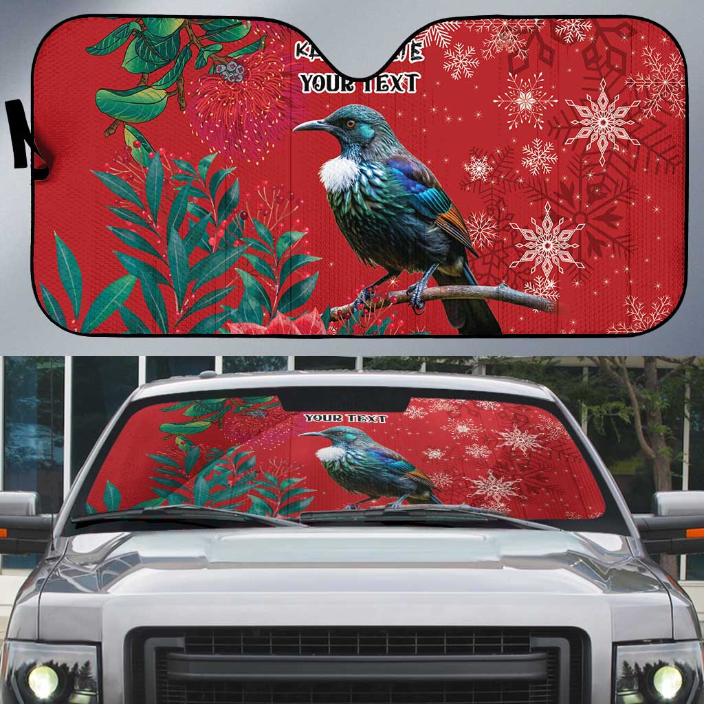 Tui Meri Kirihimete Personalised Auto Sun Shade Pohutukawa Flowers Red Motif - Polynesian Pride