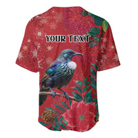 Tui Meri Kirihimete Personalised Baseball Jersey Pohutukawa Flowers Red Motif - Polynesian Pride