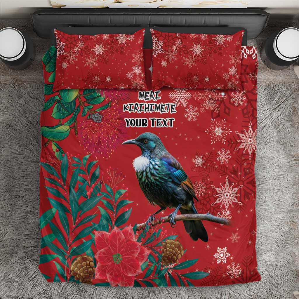 Tui Meri Kirihimete Personalised Bedding Set Pohutukawa Flowers Red Motif - Polynesian Pride