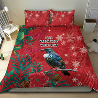 Tui Meri Kirihimete Personalised Bedding Set Pohutukawa Flowers Red Motif - Polynesian Pride