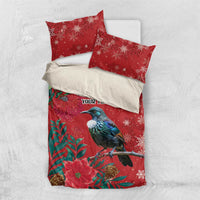 Tui Meri Kirihimete Personalised Bedding Set Pohutukawa Flowers Red Motif - Polynesian Pride