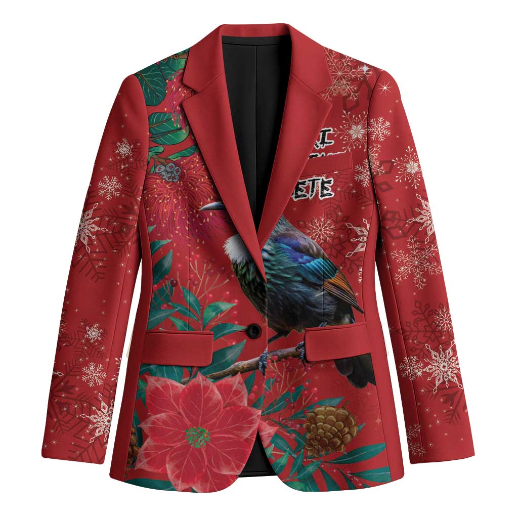 Tui Meri Kirihimete Personalised Blazer Pohutukawa Flowers Red Motif - Polynesian Pride