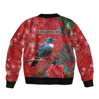 Tui Meri Kirihimete Personalised Bomber Jacket Pohutukawa Flowers Red Motif - Polynesian Pride