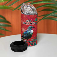 Tui Meri Kirihimete Personalised 4 in 1 Can Cooler Tumbler Pohutukawa Flowers Red Motif - Polynesian Pride