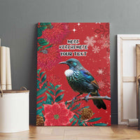 Tui Meri Kirihimete Personalised Canvas Wall Art Pohutukawa Flowers Red Motif - Polynesian Pride