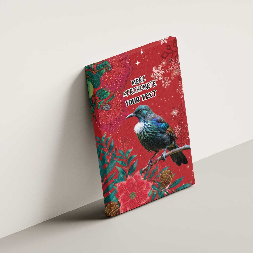 Tui Meri Kirihimete Personalised Canvas Wall Art Pohutukawa Flowers Red Motif - Polynesian Pride