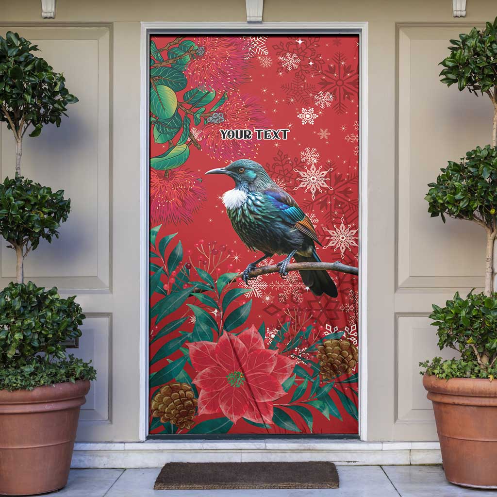 Tui Meri Kirihimete Personalised Door Cover Pohutukawa Flowers Red Motif - Polynesian Pride