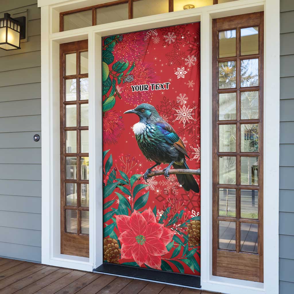 Tui Meri Kirihimete Personalised Door Cover Pohutukawa Flowers Red Motif - Polynesian Pride