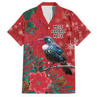 Tui Meri Kirihimete Personalised Family Matching Long Sleeve Bodycon Dress and Hawaiian Shirt Pohutukawa Flowers Red Motif - Polynesian Pride