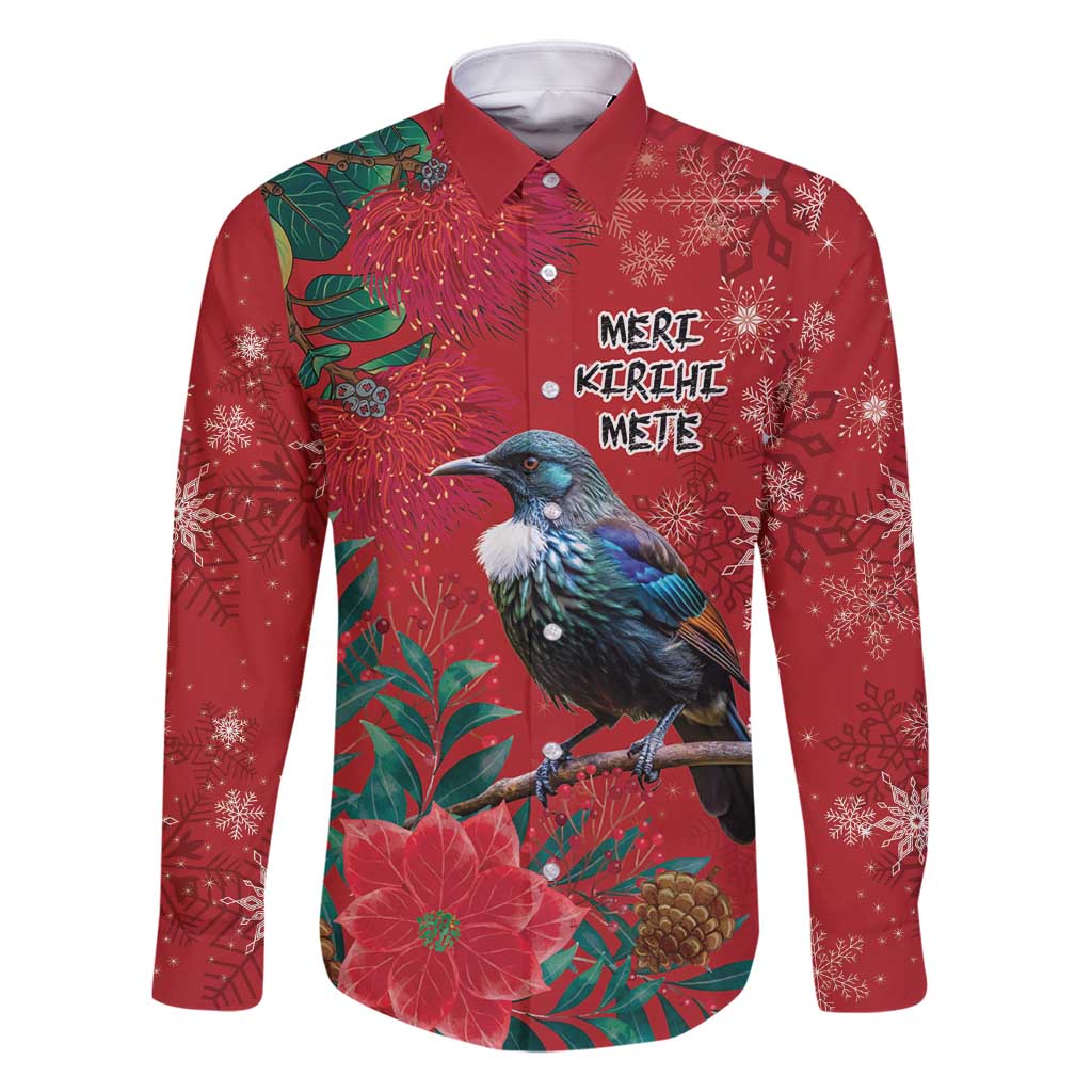 Tui Meri Kirihimete Personalised Family Matching Mermaid Dress and Hawaiian Shirt Pohutukawa Flowers Red Motif - Polynesian Pride