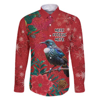 Tui Meri Kirihimete Personalised Family Matching Off The Shoulder Long Sleeve Dress and Hawaiian Shirt Pohutukawa Flowers Red Motif - Polynesian Pride