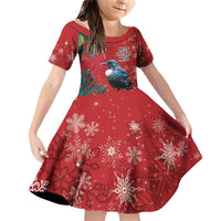 Tui Meri Kirihimete Personalised Family Matching Off Shoulder Short Dress and Hawaiian Shirt Pohutukawa Flowers Red Motif - Polynesian Pride