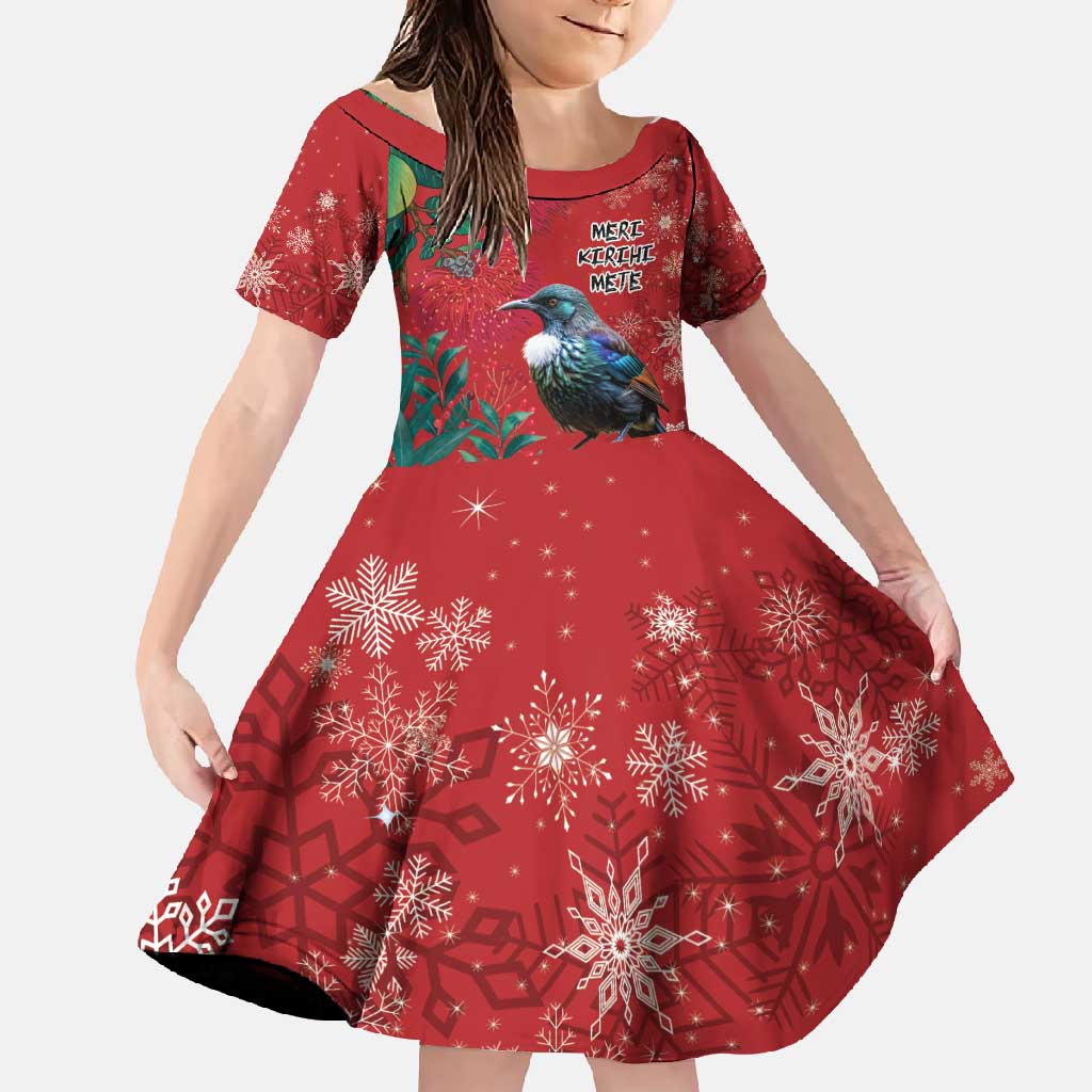 Tui Meri Kirihimete Personalised Family Matching Summer Maxi Dress and Hawaiian Shirt Pohutukawa Flowers Red Motif - Polynesian Pride