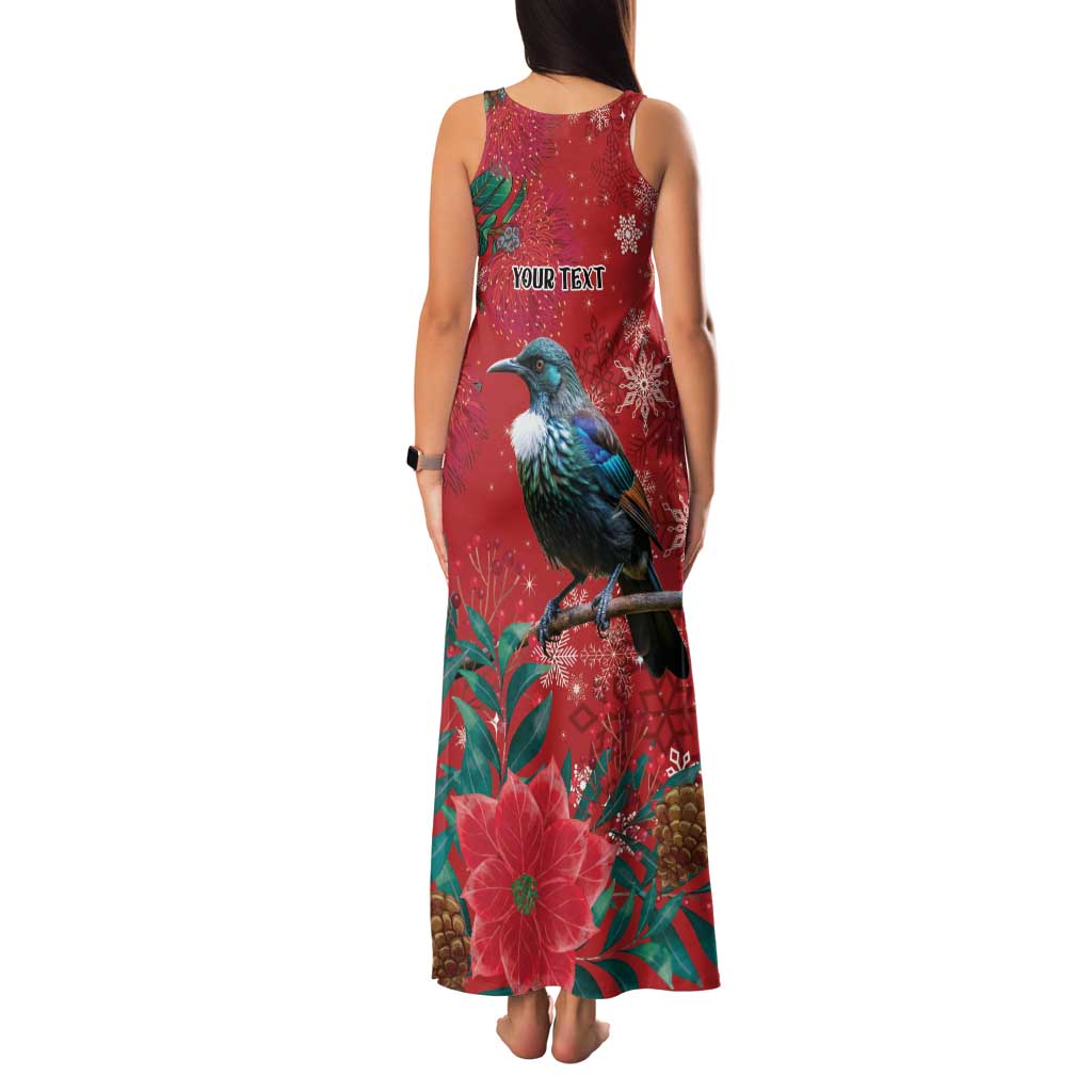 Tui Meri Kirihimete Personalised Family Matching Tank Maxi Dress and Hawaiian Shirt Pohutukawa Flowers Red Motif - Polynesian Pride