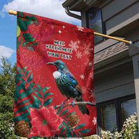 Tui Meri Kirihimete Personalised Garden Flag Pohutukawa Flowers Red Motif - Polynesian Pride