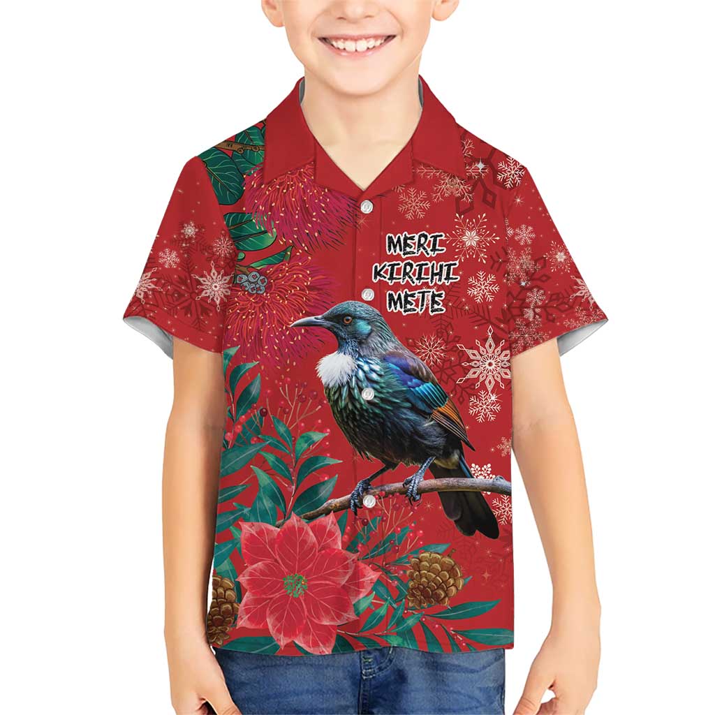 Tui Meri Kirihimete Personalised Hawaiian Shirt Pohutukawa Flowers Red Motif - Polynesian Pride