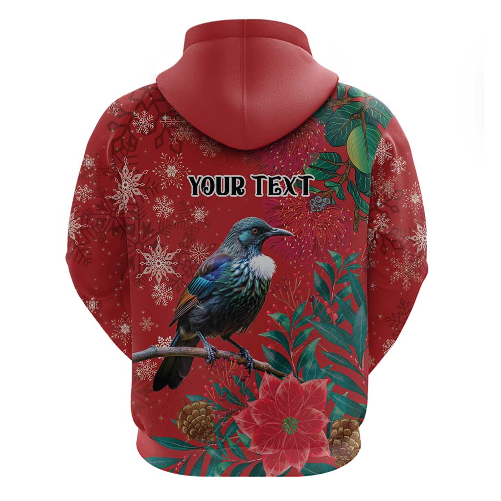 Tui Meri Kirihimete Personalised Hoodie Pohutukawa Flowers Red Motif - Polynesian Pride
