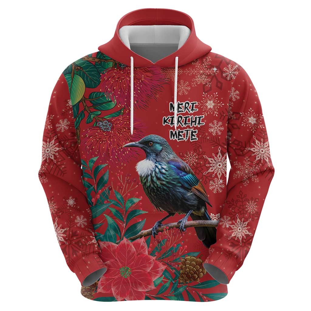 Tui Meri Kirihimete Personalised Hoodie Pohutukawa Flowers Red Motif - Polynesian Pride