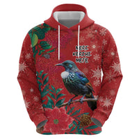 Tui Meri Kirihimete Personalised Hoodie Pohutukawa Flowers Red Motif - Polynesian Pride