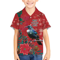 Tui Meri Kirihimete Personalised Kid Hawaiian Shirt Pohutukawa Flowers Red Motif - Polynesian Pride