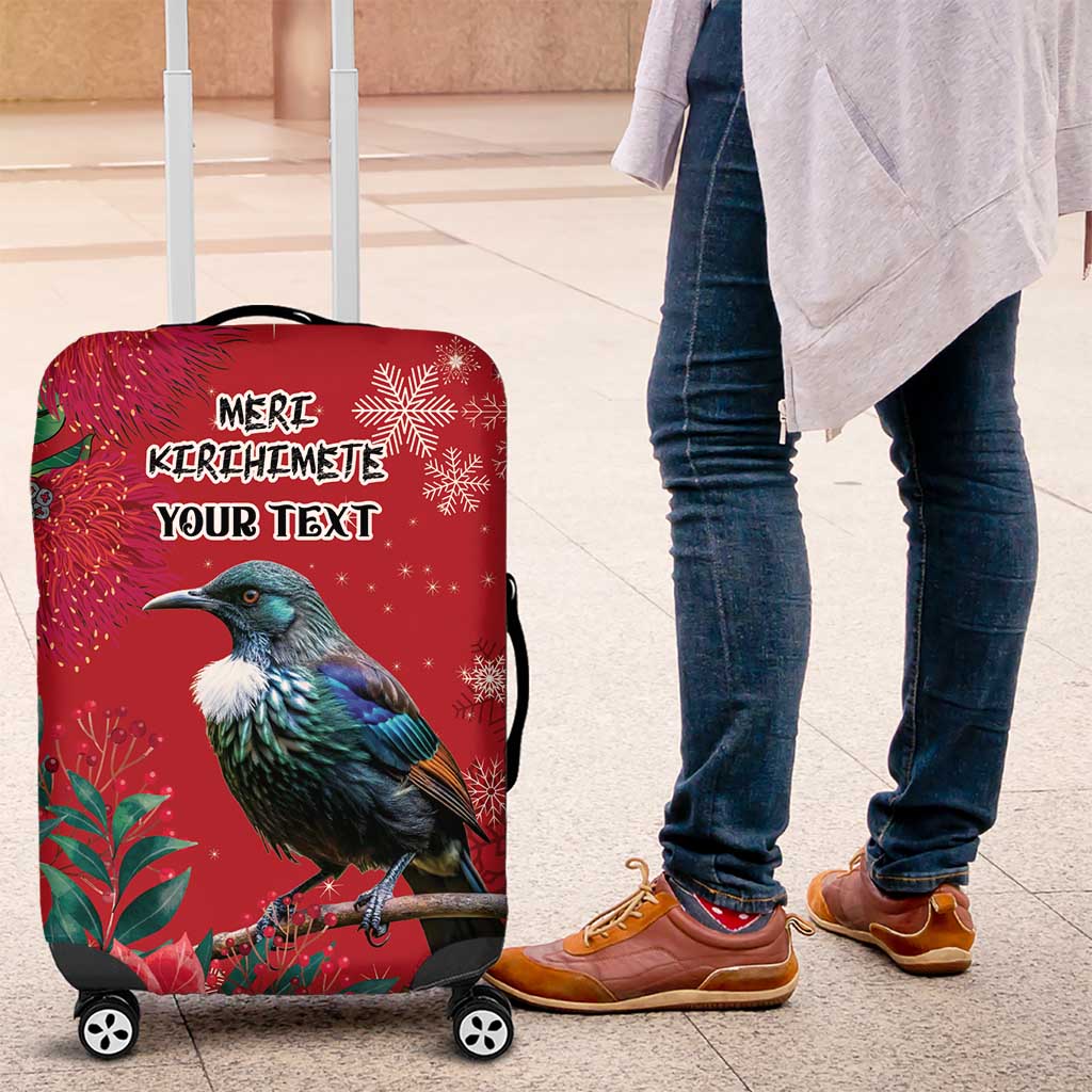 Tui Meri Kirihimete Personalised Luggage Cover Pohutukawa Flowers Red Motif - Polynesian Pride