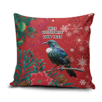 Tui Meri Kirihimete Personalised Pillow Cover Pohutukawa Flowers Red Motif - Polynesian Pride