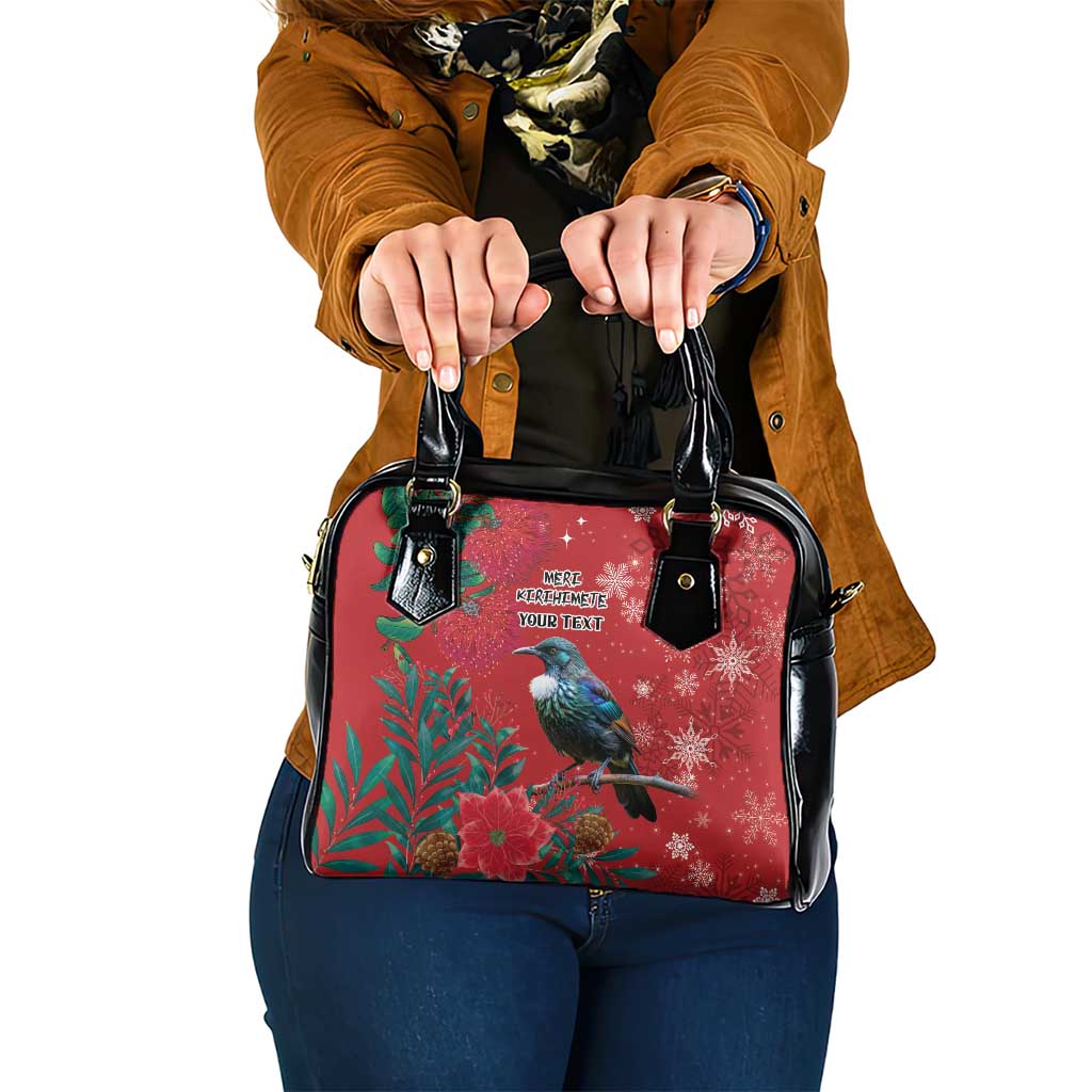 Tui Meri Kirihimete Personalised Shoulder Handbag Pohutukawa Flowers Red Motif - Polynesian Pride