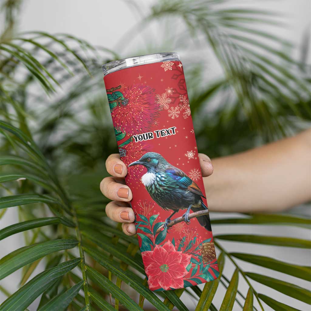 Tui Meri Kirihimete Personalised Skinny Tumbler Pohutukawa Flowers Red Motif - Polynesian Pride