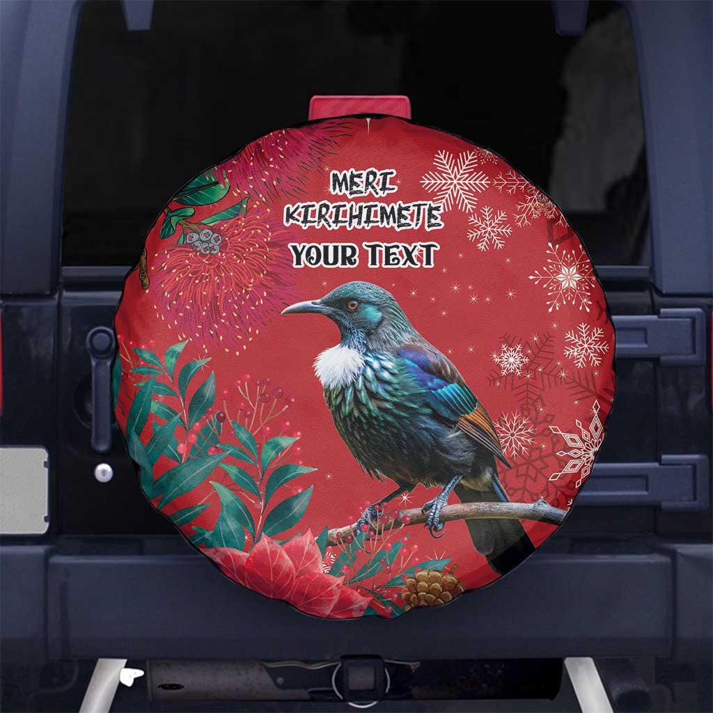Tui Meri Kirihimete Personalised Spare Tire Cover Pohutukawa Flowers Red Motif - Polynesian Pride