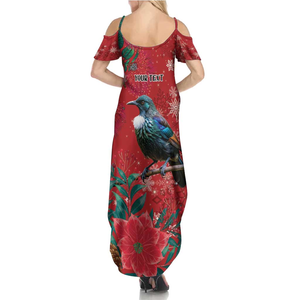 Tui Meri Kirihimete Personalised Summer Maxi Dress Pohutukawa Flowers Red Motif - Polynesian Pride