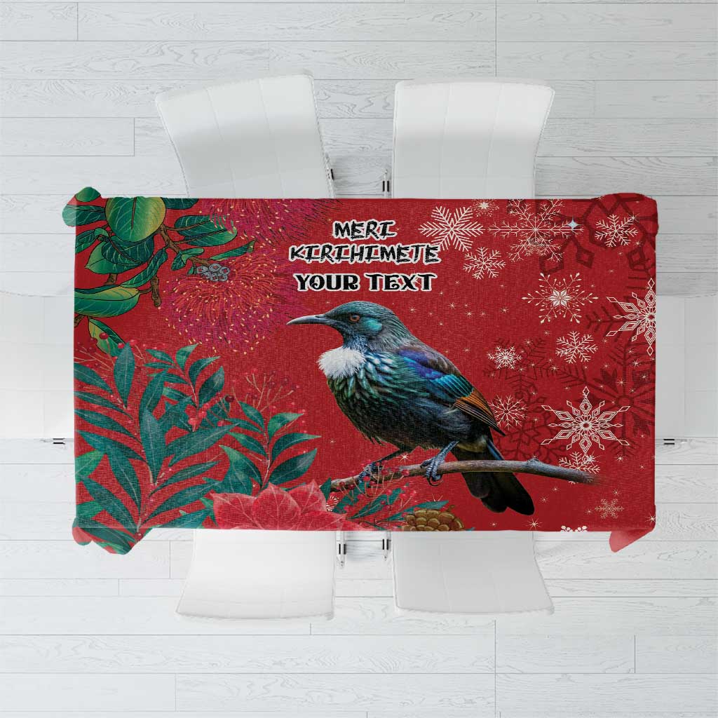 Tui Meri Kirihimete Personalised Tablecloth Pohutukawa Flowers Red Motif - Polynesian Pride