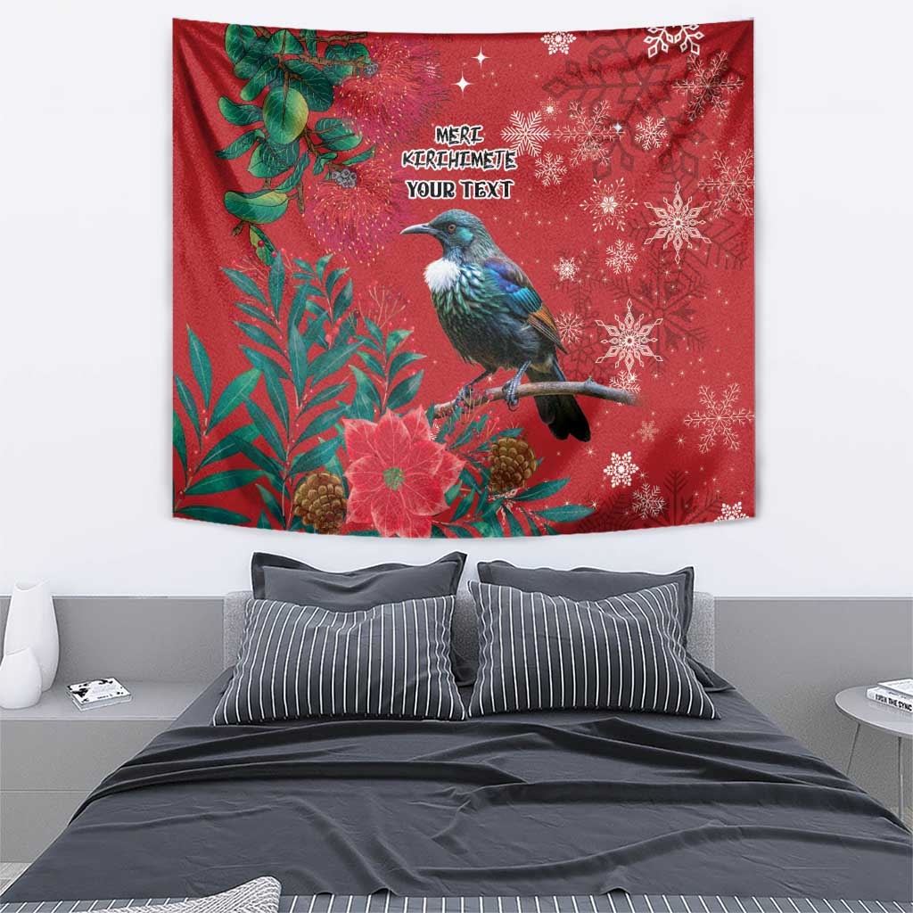 Tui Meri Kirihimete Personalised Tapestry Pohutukawa Flowers Red Motif - Polynesian Pride