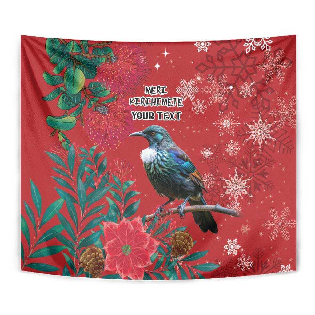 Tui Meri Kirihimete Personalised Tapestry Pohutukawa Flowers Red Motif - Polynesian Pride