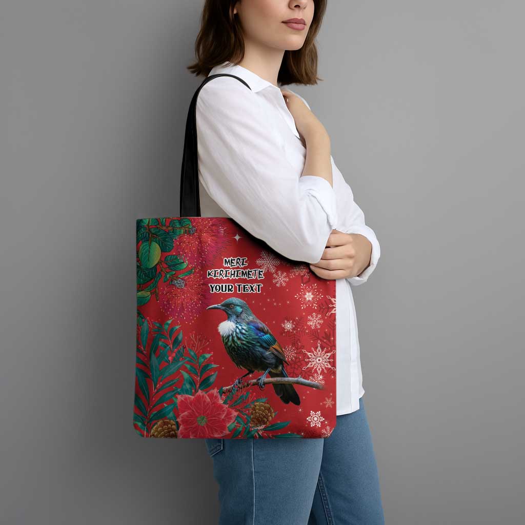 Tui Meri Kirihimete Personalised Tote Bag Pohutukawa Flowers Red Motif - Polynesian Pride