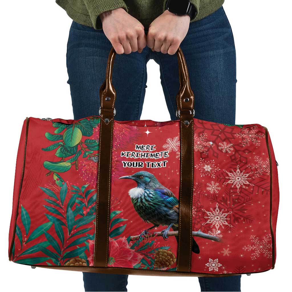 Tui Meri Kirihimete Personalised Travel Bag Pohutukawa Flowers Red Motif - Polynesian Pride