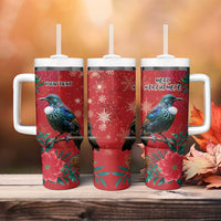 Tui Meri Kirihimete Personalised Tumbler With Handle Pohutukawa Flowers Red Motif - Polynesian Pride