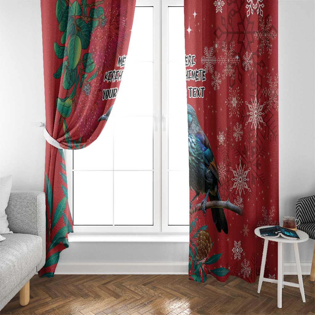 Tui Meri Kirihimete Personalised Window Curtain Pohutukawa Flowers Red Motif - Polynesian Pride