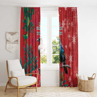 Tui Meri Kirihimete Personalised Window Curtain Pohutukawa Flowers Red Motif - Polynesian Pride