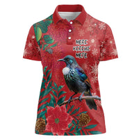 Tui Meri Kirihimete Personalised Women Polo Shirt Pohutukawa Flowers Red Motif LT9 Female Red - Polynesian Pride