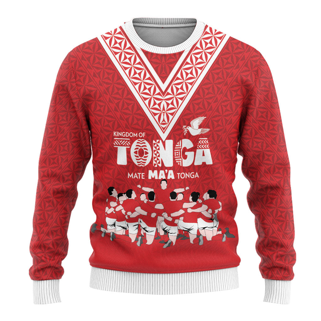 Mate Ma'a Tonga Custom Ugly Christmas Sweater Tongan Sipi Tau Ngatu Inspired Red LT9 - Polynesian Pride