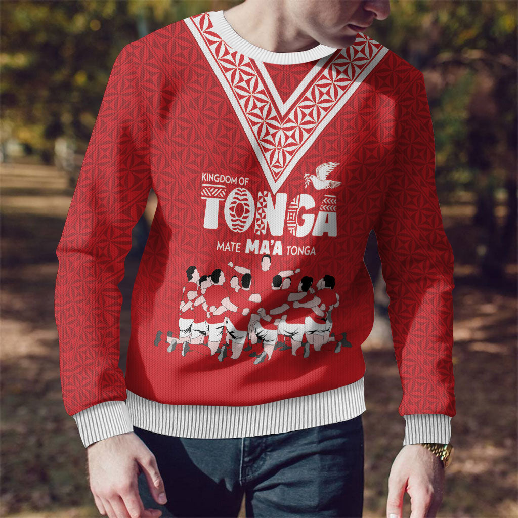 Mate Ma'a Tonga Custom Ugly Christmas Sweater Tongan Sipi Tau Ngatu Inspired Red LT9 - Polynesian Pride