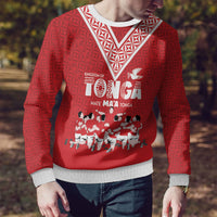 Mate Ma'a Tonga Custom Ugly Christmas Sweater Tongan Sipi Tau Ngatu Inspired Red LT9 - Polynesian Pride