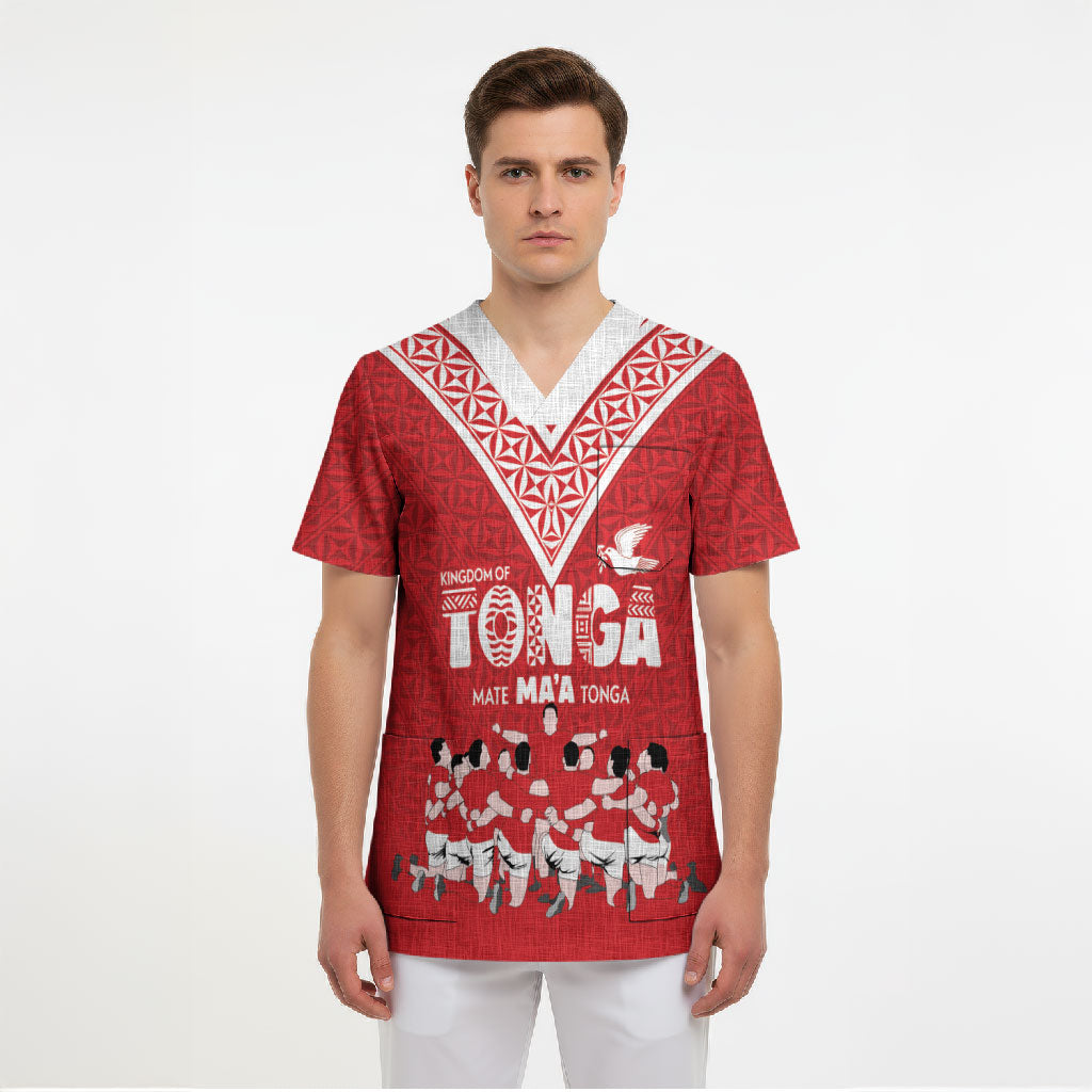 Mate Ma'a Tonga Custom Scrub Top Tongan Sipi Tau Ngatu Inspired Red LT9 - Polynesian Pride