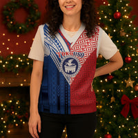 TokoUso Samoa Tonga Personalised Christmas Knitted V-Neck Vest Pacific Brotherhood Tribal Pattern LT9 - Polynesian Pride